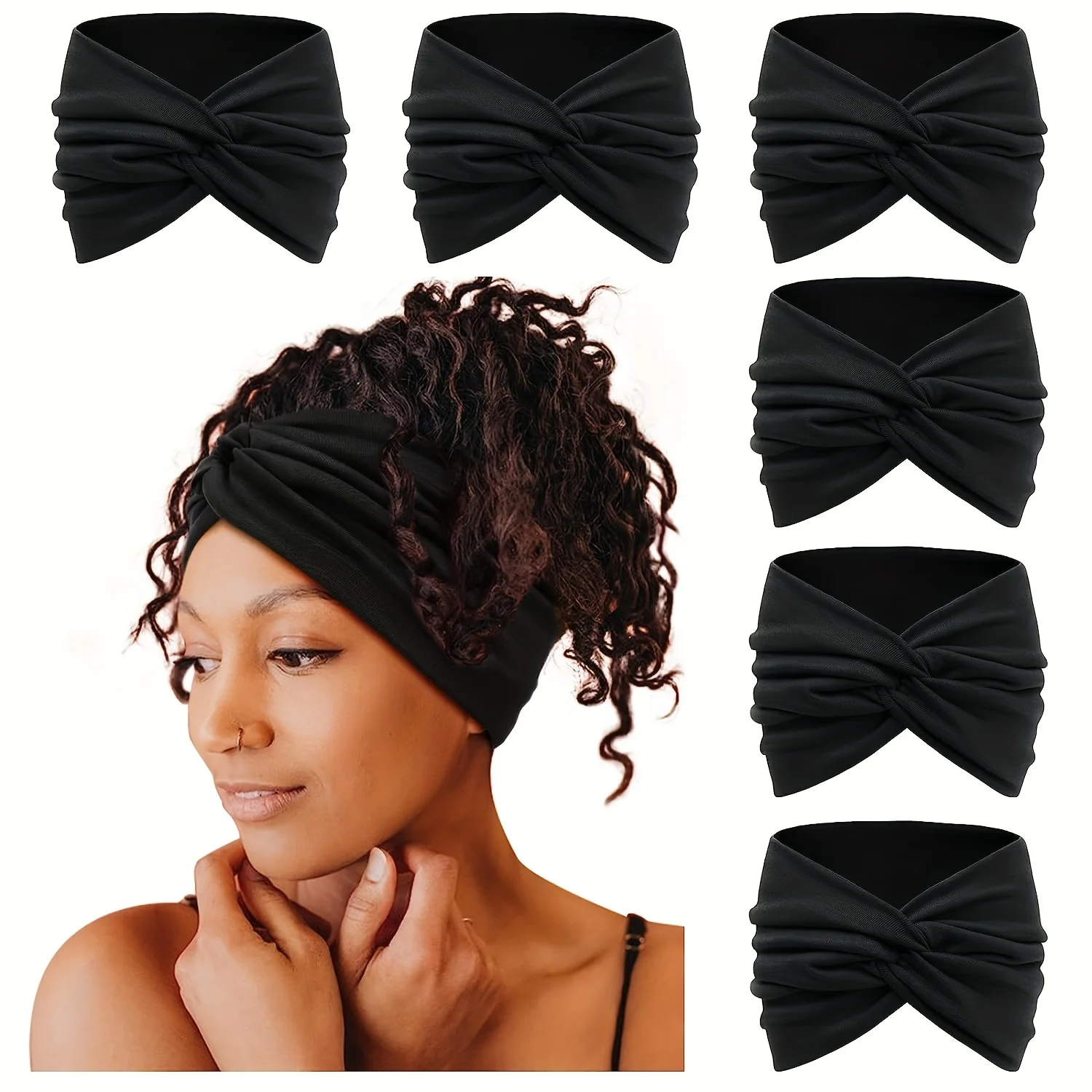 6 Pcs Womens Solid Color Elastic Wide-coverage Headbands - Stylish Fitness Sweat-Wicking Set - Soft, Comfortable, Non-slip, Dura