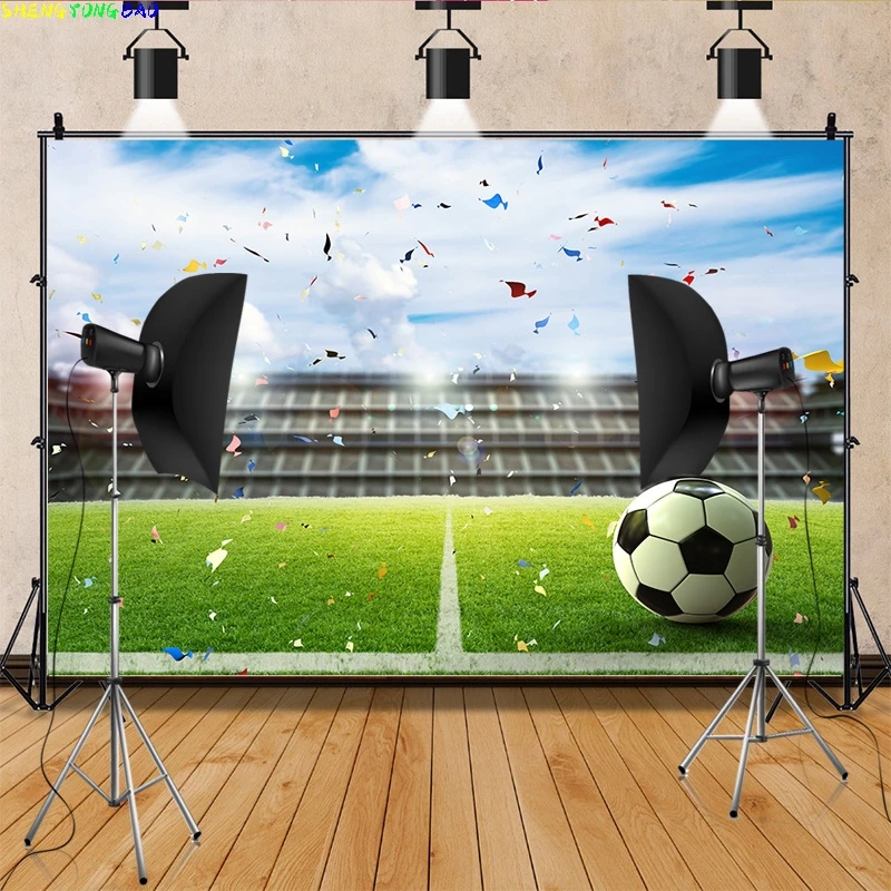 Stadium Trophy Soccer Photography Background Final Match Pitch Ball Goalpost Free Kick Football Birthday Party Backdrops FO-91