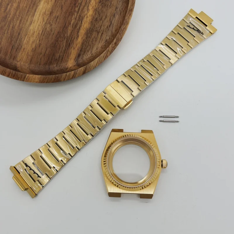 Golden 40mm Sapphire Glass Case Strap for 31.8mm Dial Watch Accessories for Seiko Royal Oak PRX Super Player NH35 NH36 Movement