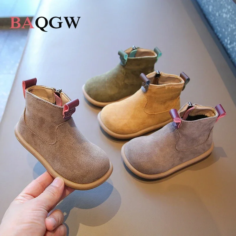 

Осенне-зимние ботинки для маленьких мальчиков и девочек, замшевая детская повседневная обувь, уличная нескользящая обувь для младенцев, теплые плюшевые детские ботильоны