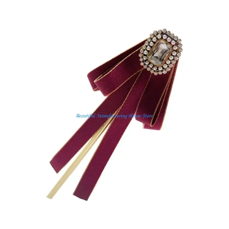 E56A Ceremony Outfit Ribbon Collar Accessory with Center Ornament, Blouse Neckline Accent for Styling and Outfit Wear