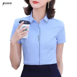 NAVIU Korean Fashion White Blue Women Cotton Blended Womens Shirts Long Sleeve Blouses Summer Student Shirt Ladies Tops