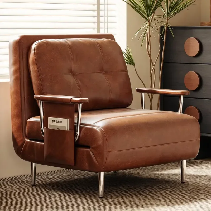 Retro Oil Wax PU Leather Retractable Folding Sofa Bed Dual Purpose Single Seat for Bedroom Balcony Home Use Spot Supply