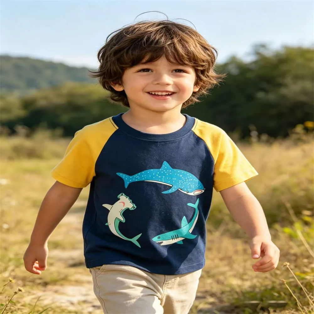 Jumping Meters Animals Sharks Summer Boys Tshirts Short Sleeve Night Glow Toddler Kids Tees Tops Children's Clothes