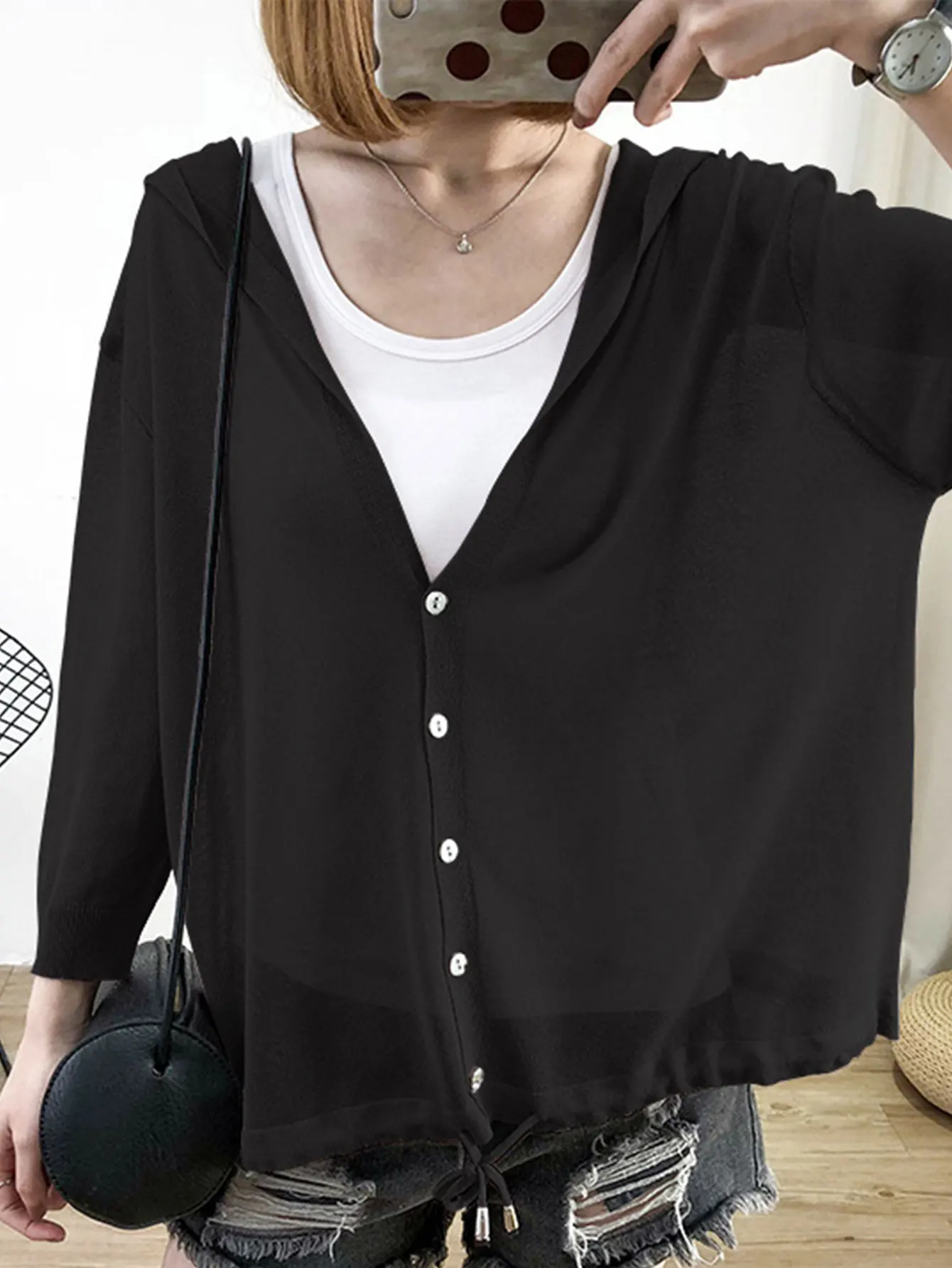 

Women's Long Sleeve Cardigan with Drawstring Hood Single Breasted Button Front Plain Casual Daily Autumn Wear