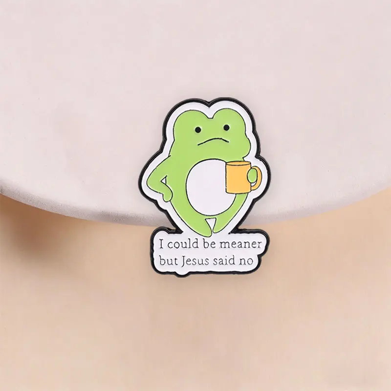 Grumpy Frog Holding Coffee Mug Enamel Pin Funny Sarcastic Quote Brooch for Teens and Frog Lovers Casual Streetwear Gift