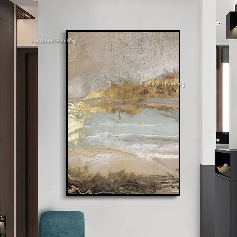 New Design Handpainted Beige Fluid Art Oil Painting Original Textured Large Palette Knife Wall Art On Canvas For Decor