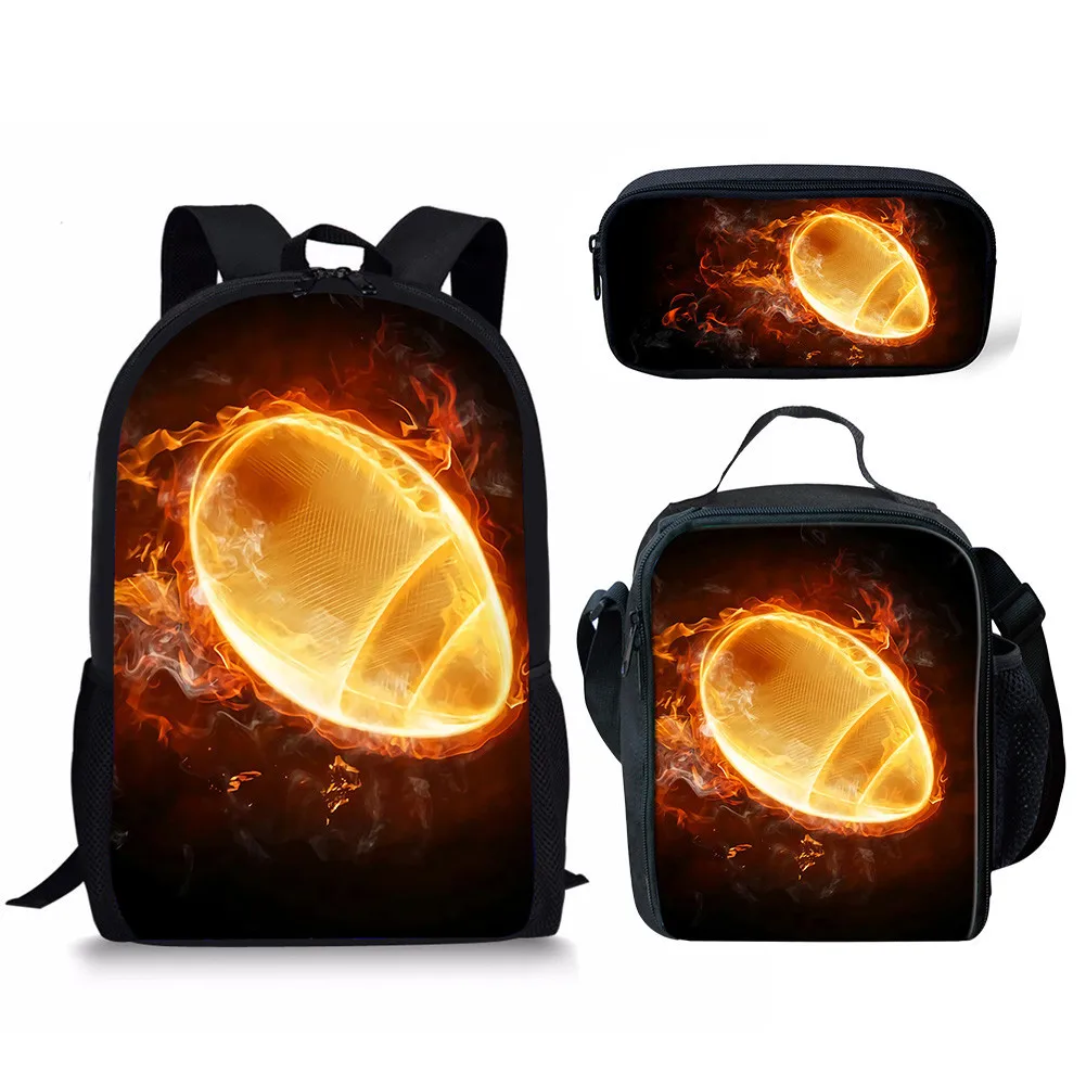 Harajuku Youthful American football rugby 3D Print 3pcs/Set Student Travel bags Laptop Daypack Backpack Lunch Bag Pencil Case