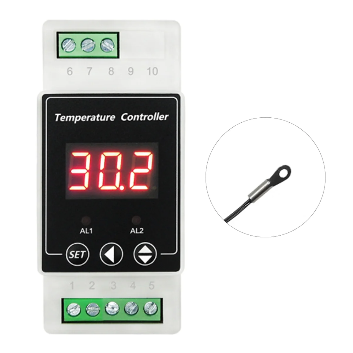 AB51 LED Rail Thermostat DC8-24V 2-Way Relay Din Rail Mounted Controller Heating and Cooling Temperature Alarm Controller D