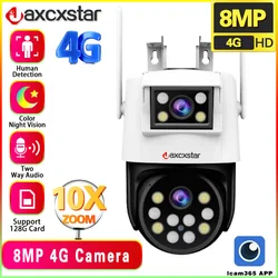 ICam 365 8MP 4K 10X Zoom PTZ 4G Sim Card HD Dual Lens Color Night Vision Outdoor Security  CCTV Surveillance Camera ﻿