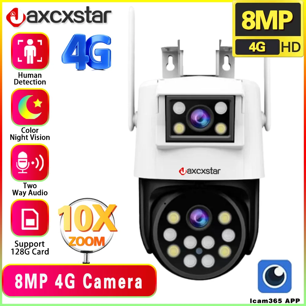 ICam 365 8MP 10X Zoom PTZ 4G Camera Dual Screen Color Night Vision Outdoor Security IP Camera CCTV Surveillance Camera ﻿ ﻿