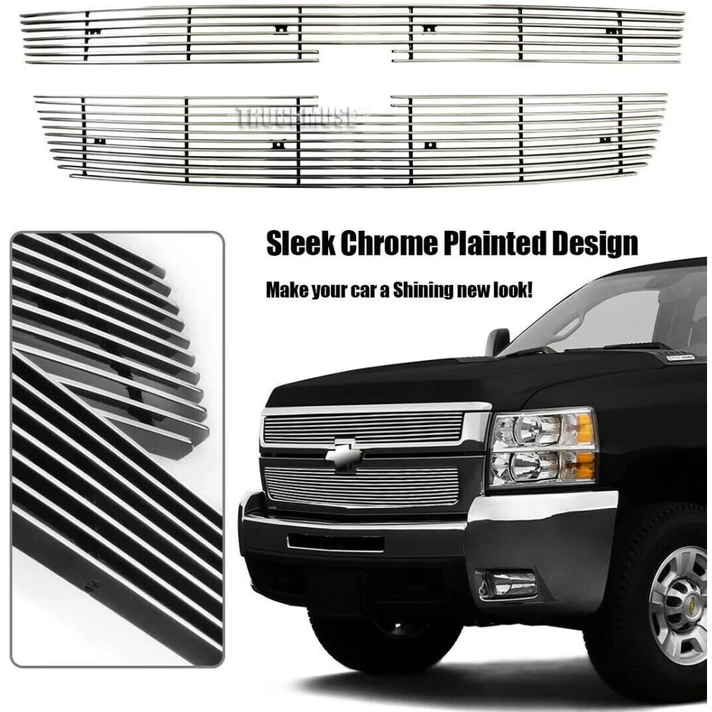 2005-2006 실버라도 1500 2500HD 3500 07 클래식 그릴 콤보 알루미늄 크롬 빌렛 호환 메인 상부 그릴