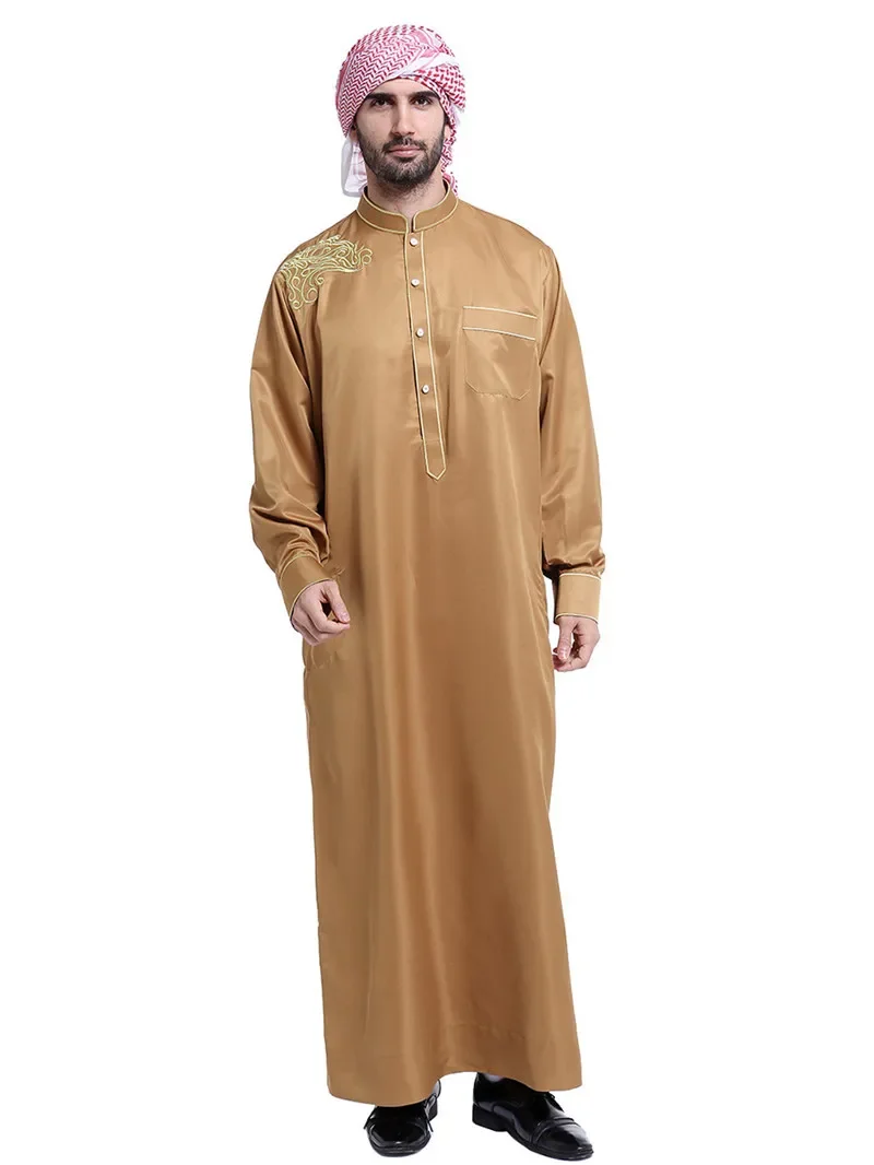 Ramadan Thobe per uomo musulmano colletto alla coreana manica lunga Arabia Saudita abiti islamici caftano Thawb caftano Dubai Abaya abbigliamento abito