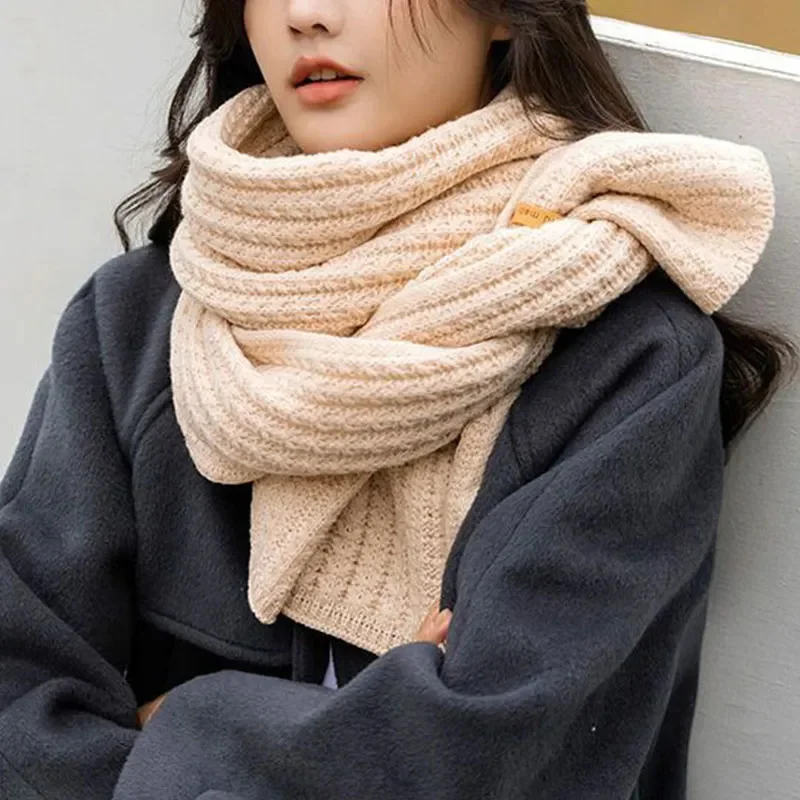 Winter Thickened Thermal Knitted Scarf for Women Men Solid Color Korean Warmer Long Size Scarve Christmas New Year Gifts Unisex