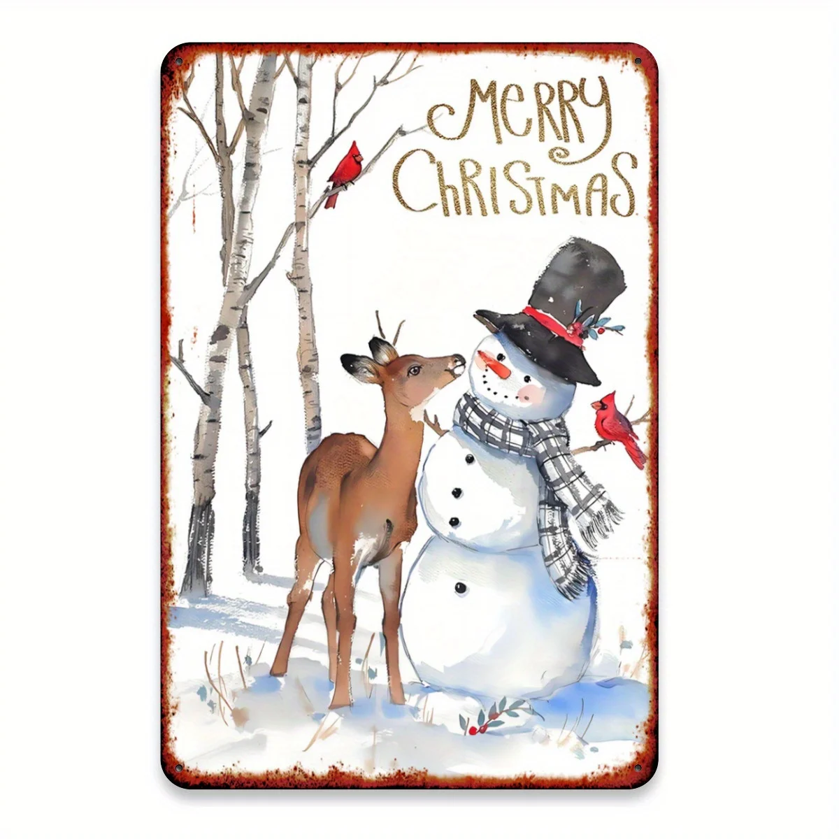 Charming Snowman, Deer & Cardinal Metal Wall Sign -  Square Iron Decor for Home, Bar, Garage, Club, Restaurant Cafe, Flat Pri