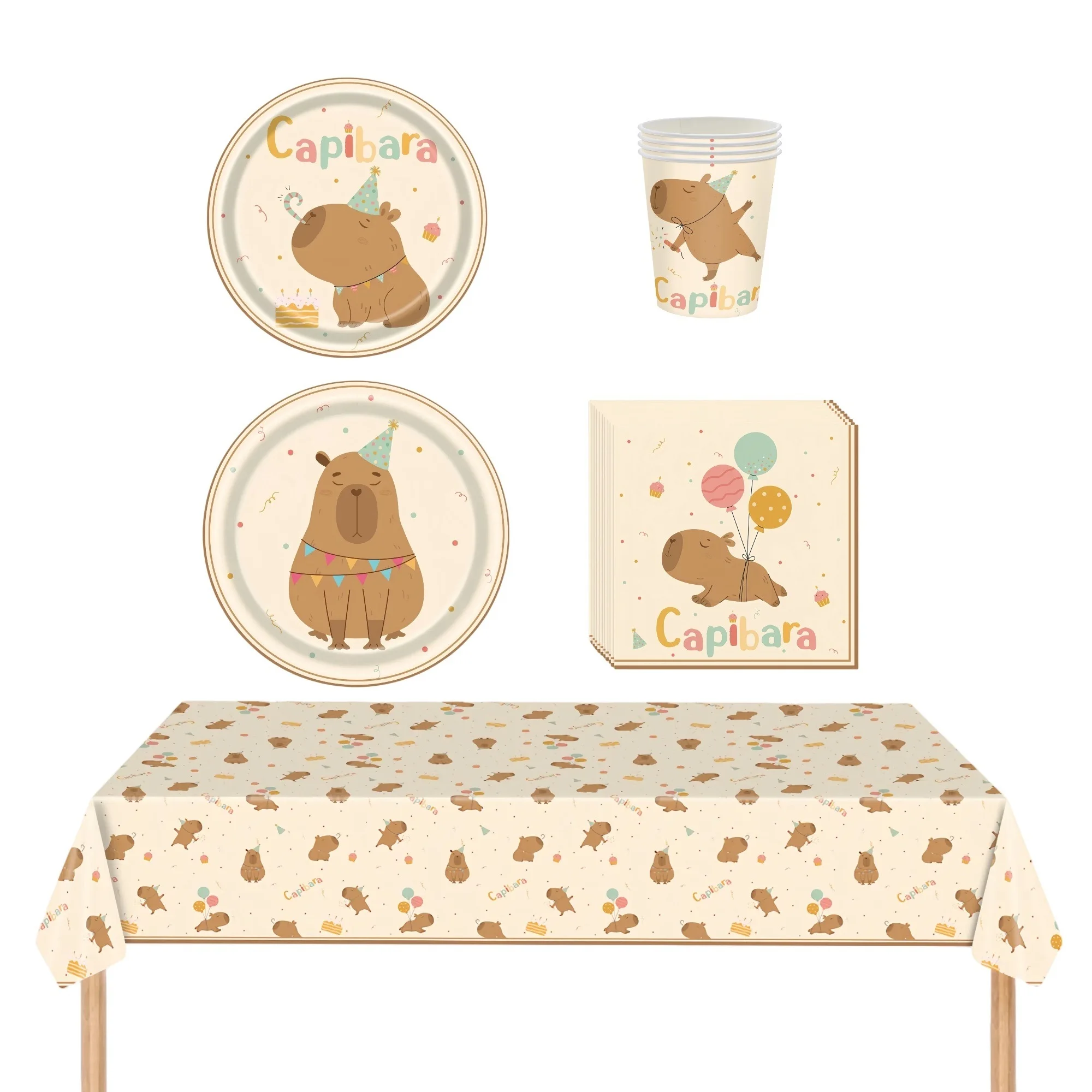 Cartoon Capybara Thema Geschirr Set Kinder Geburtstag Party Tasche Kuchen Topper Tischdecke Ballon Dekor Mädchen Gefälligkeiten Tier Supplie