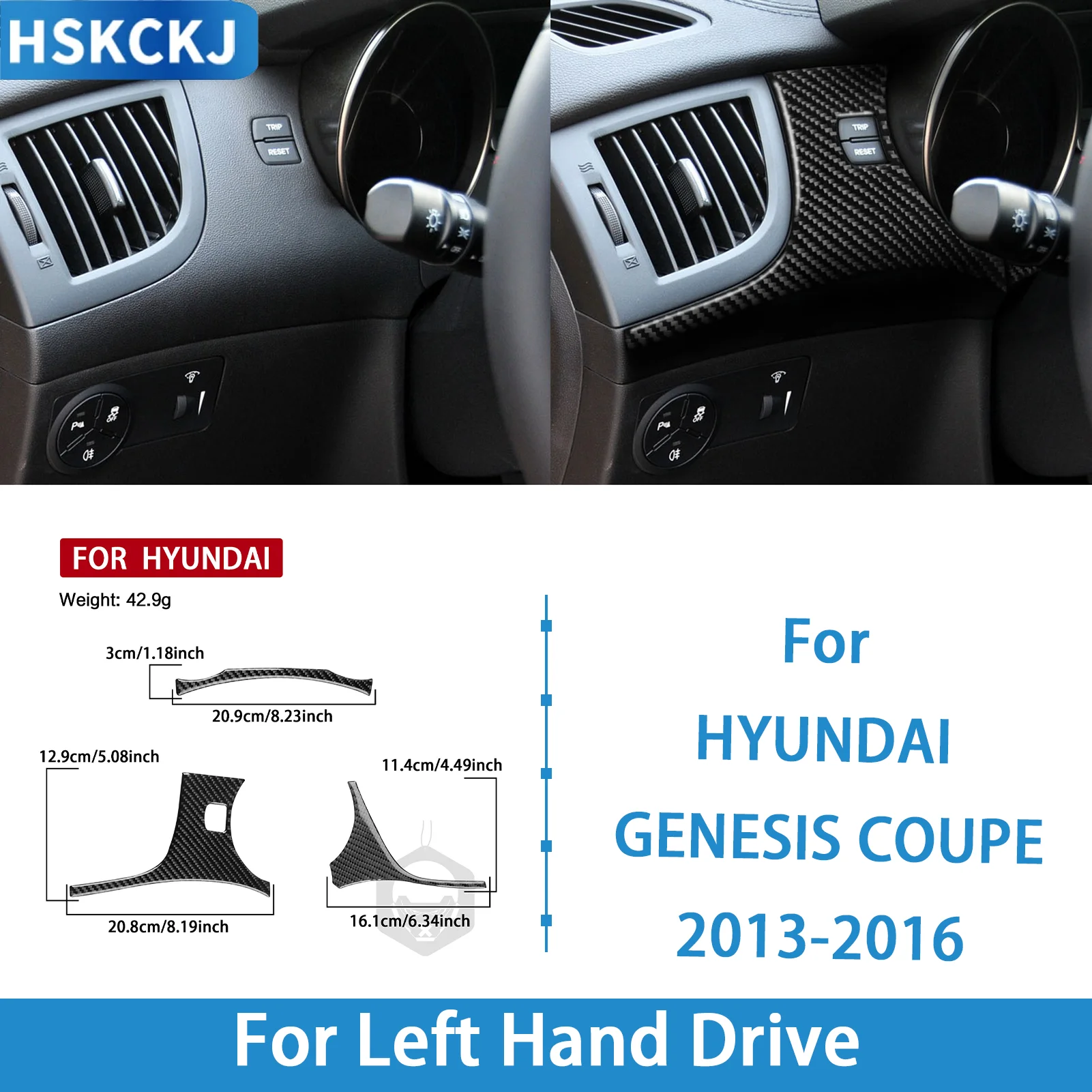 For Hyundai Genesis Coupe 2013-2016 LHD Real Carbon Fiber Speedometer Bezel 3PCS Car Interior Decoration Accessories Sticker