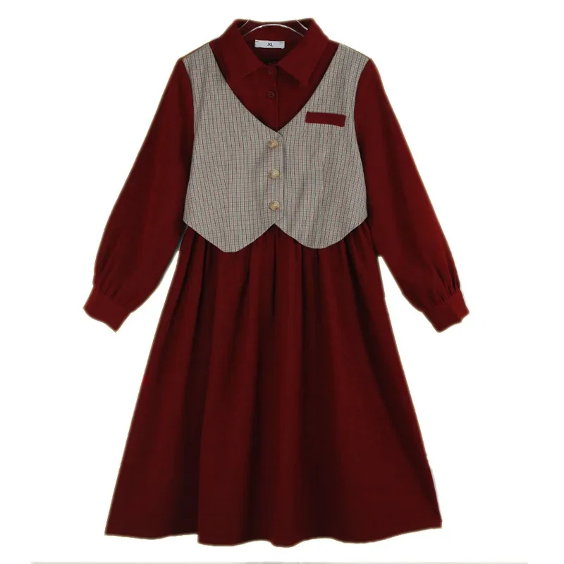 

Girls Long Sleeve Dress Spring Turn Down Collar Dresses Girl New 2025 Corduroy Girls' Dresses Black Red Fall Clothing Tween