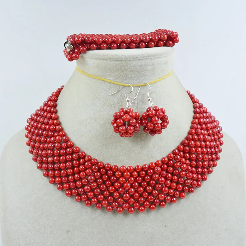 Exquisite !! Elegant Coral Jewelry Beads necklace earring fit Nigerian wedding or party 17