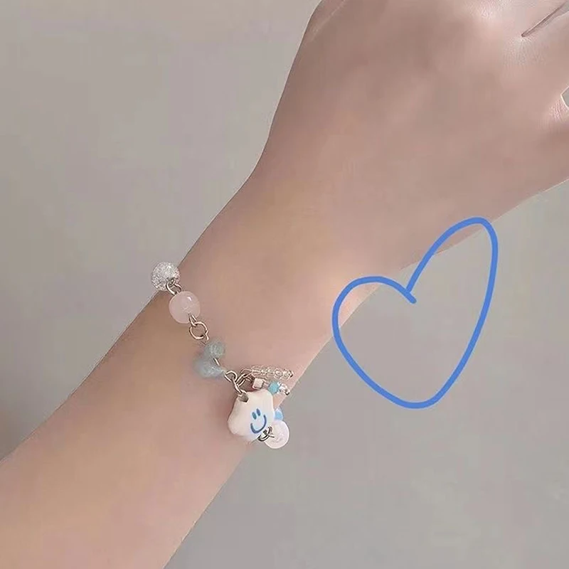 Y2k Blue Cloud Beaded Bracelet Women's Ins Fashion Niche Design Smile Face Bracelet Sweet And Cool Best Friend Bracelet