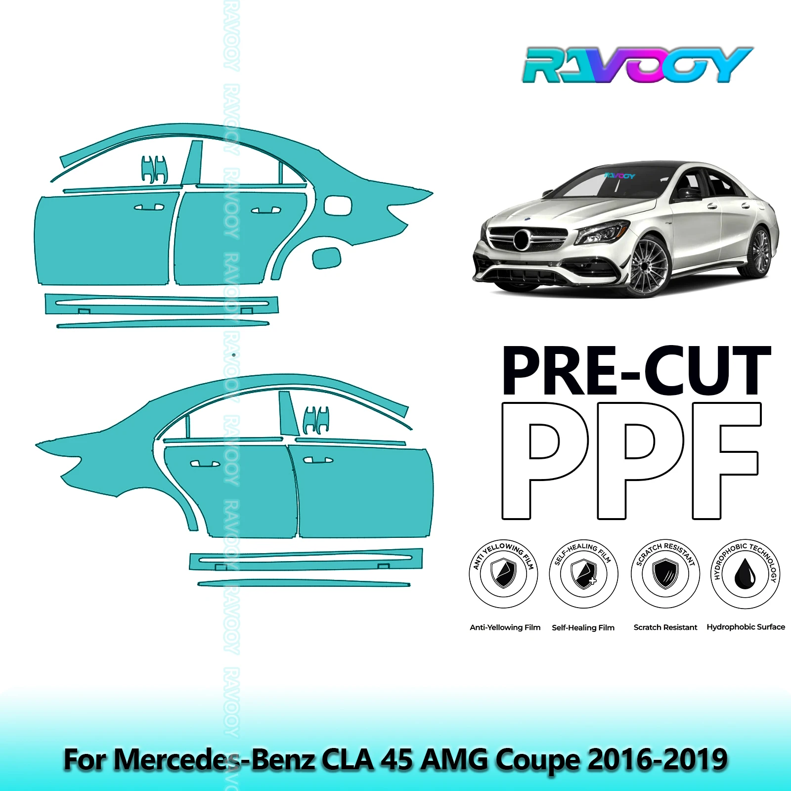 

For Mercedes-Benz CLA 45 AMG Coupe 2016-2019 8.5mil Clear Matte Pre-Cut PPF Door & A/B Pillar Kit TPU Paint Protection Film Set
