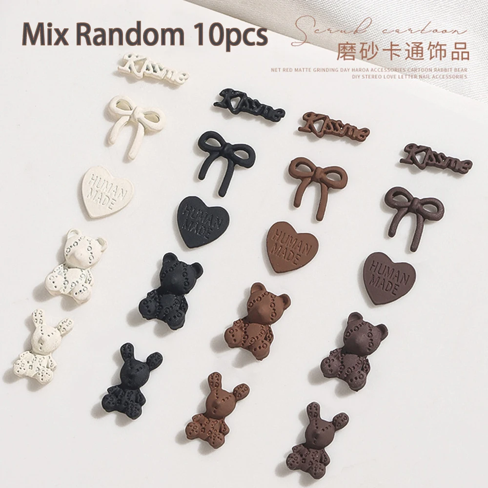 10pcs Matte Nail Charms Beart Bow Heart Metal Nail Decoration Aolly Cute Brears Random Mix Color Frosted Jewels Manicure Parts