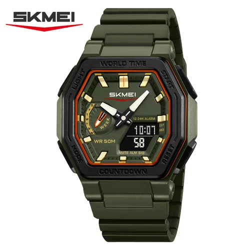 Reloj electrónico SKMEI 2438 de ocio con pantalla Dual de cuarzo para hombre, calendario resistente al agua, reloj de luz nocturna multifuncional, reloj para hombre