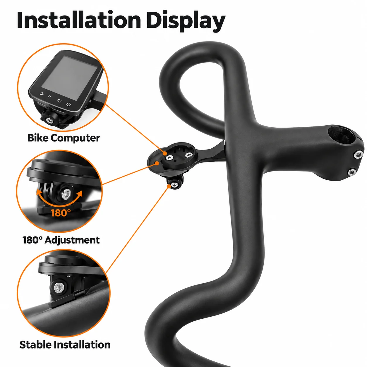 265g Full Carbon Fiber Integrated Road Bike Handlebar Stem UD Matte Aero 380-440mm with Computer Mount Lightweight Bicycle Cockp