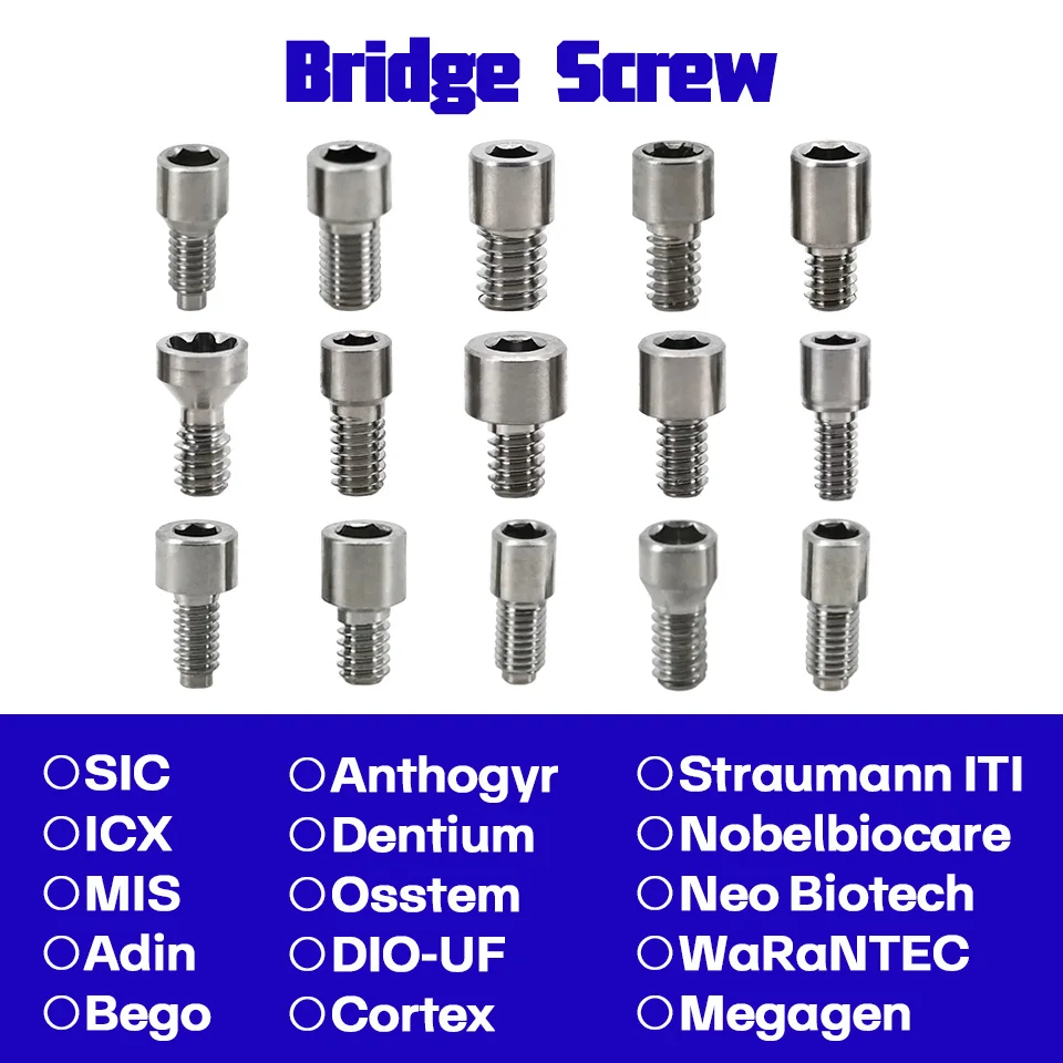 Dental Implant Titanium Bridge Screws Fit Straumann Nobel Biocare MIS Adin Multi-Unit Abutment Prosthetic Fixing Tool 20pcs