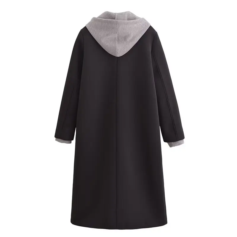 

Bla Detachable Hooded Splicing Long Sve Coat New Autumn Winter Women's Faion Commute Sle Woolen Jaet 2024