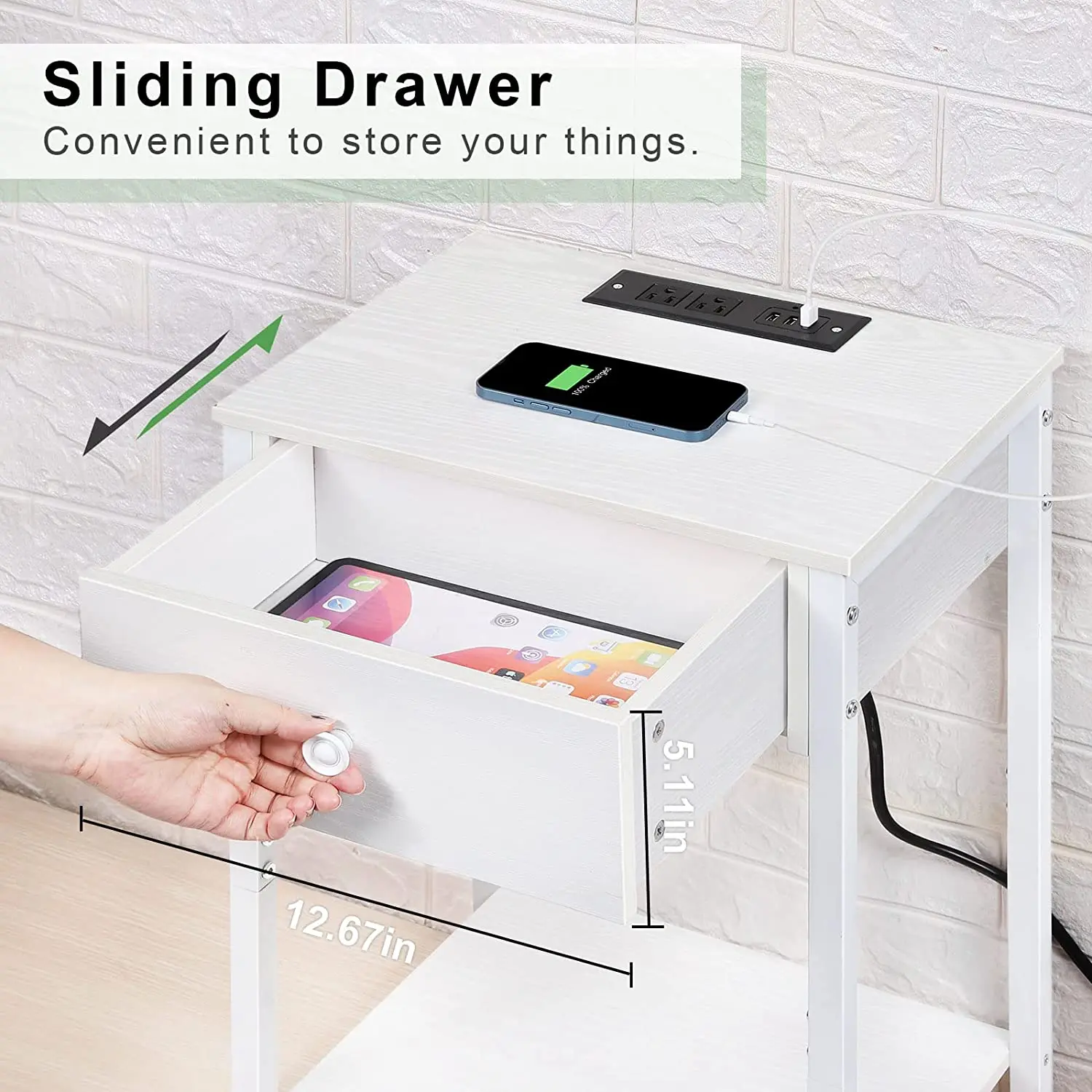 Bedside table with row plug hanging drawer - three USB versions suitable for bedrooms