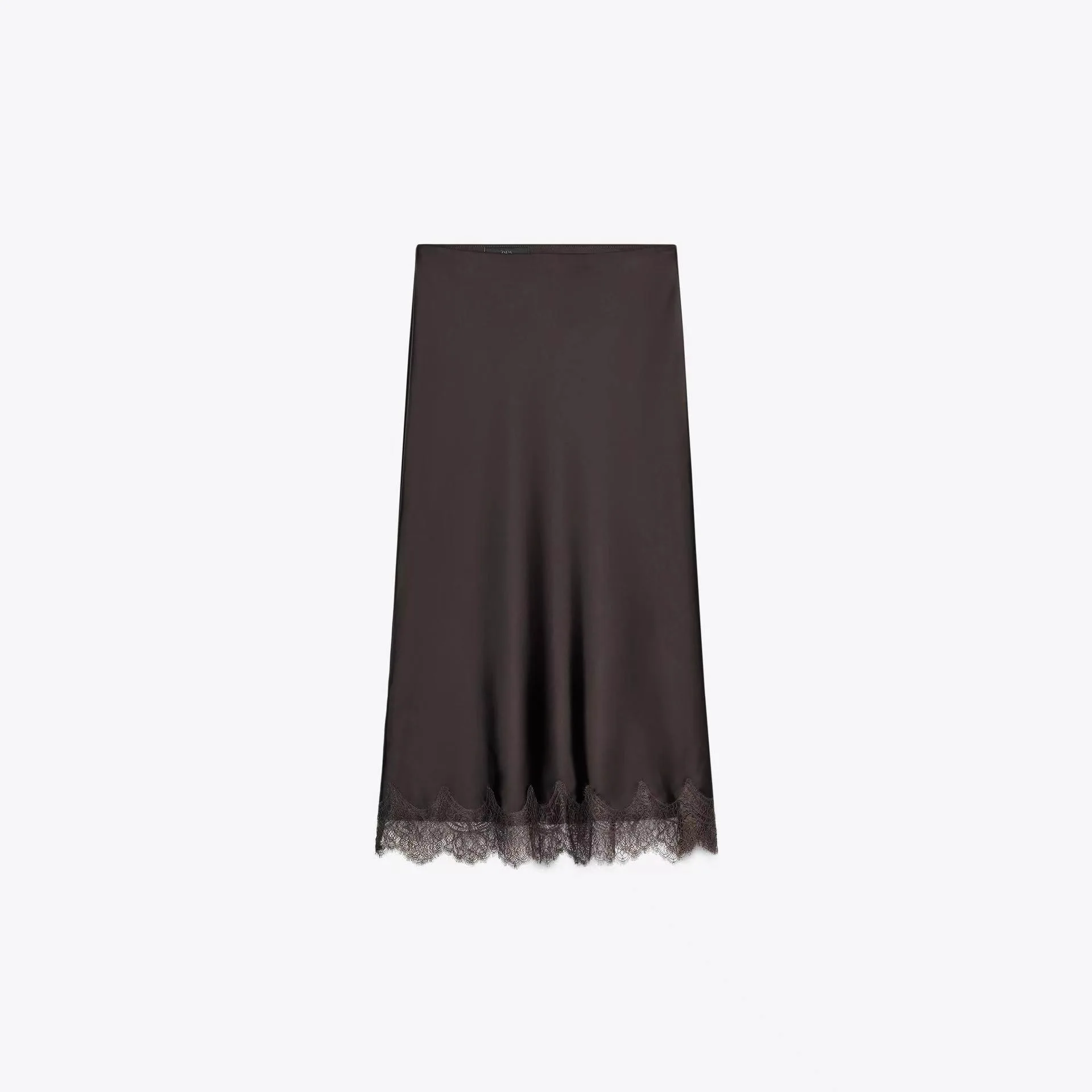 New Fashionable Basic Elegant Satin Long Skirt Women Vintage Chic Office Lady Elegant Lace Hem High Waist Skirt 2026 Fall