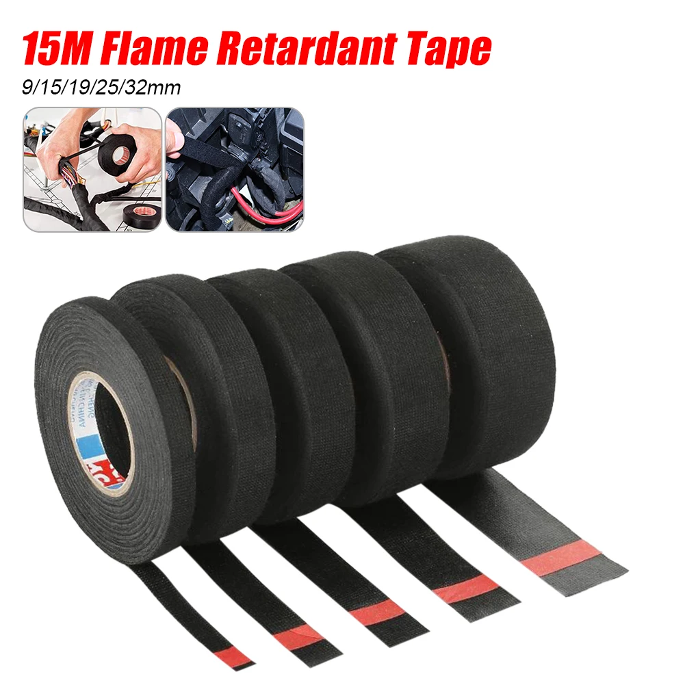 15M Heat-resistant Adhesive Cloth Tape for Car Cable Harness Wiring Loom Protection Electrical Tape Flame Retardant Fabric Tape