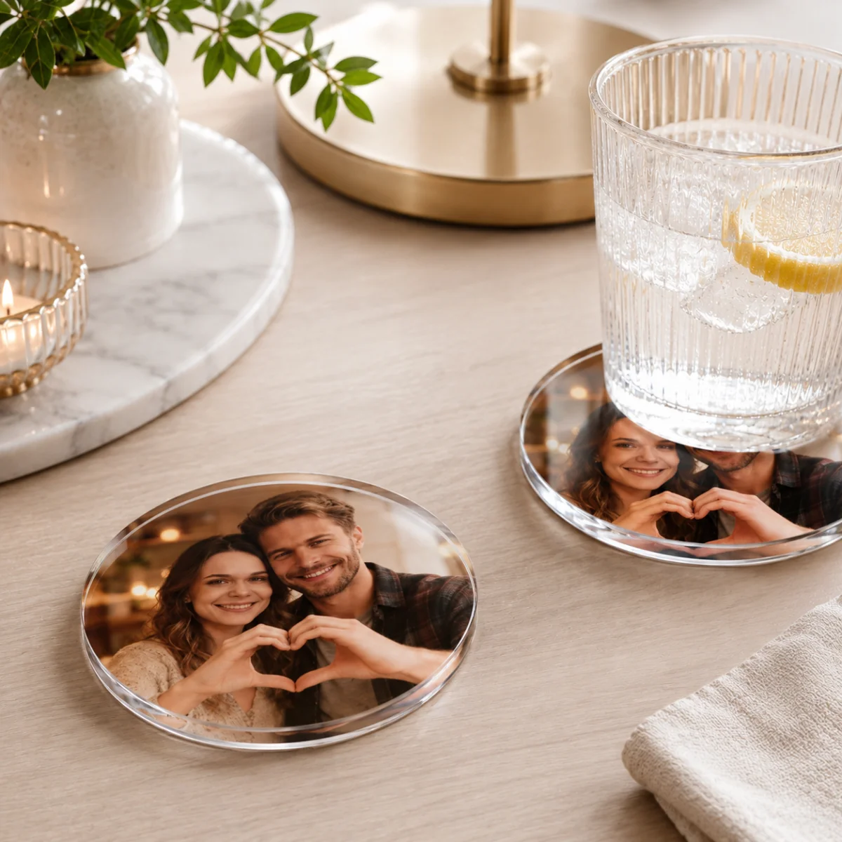 1 Custom Acrylic Coaster – UV-printed with Your Image; Suitable for Weddings, Anniversaries, Home Decor, and Gifts; Round Shape;