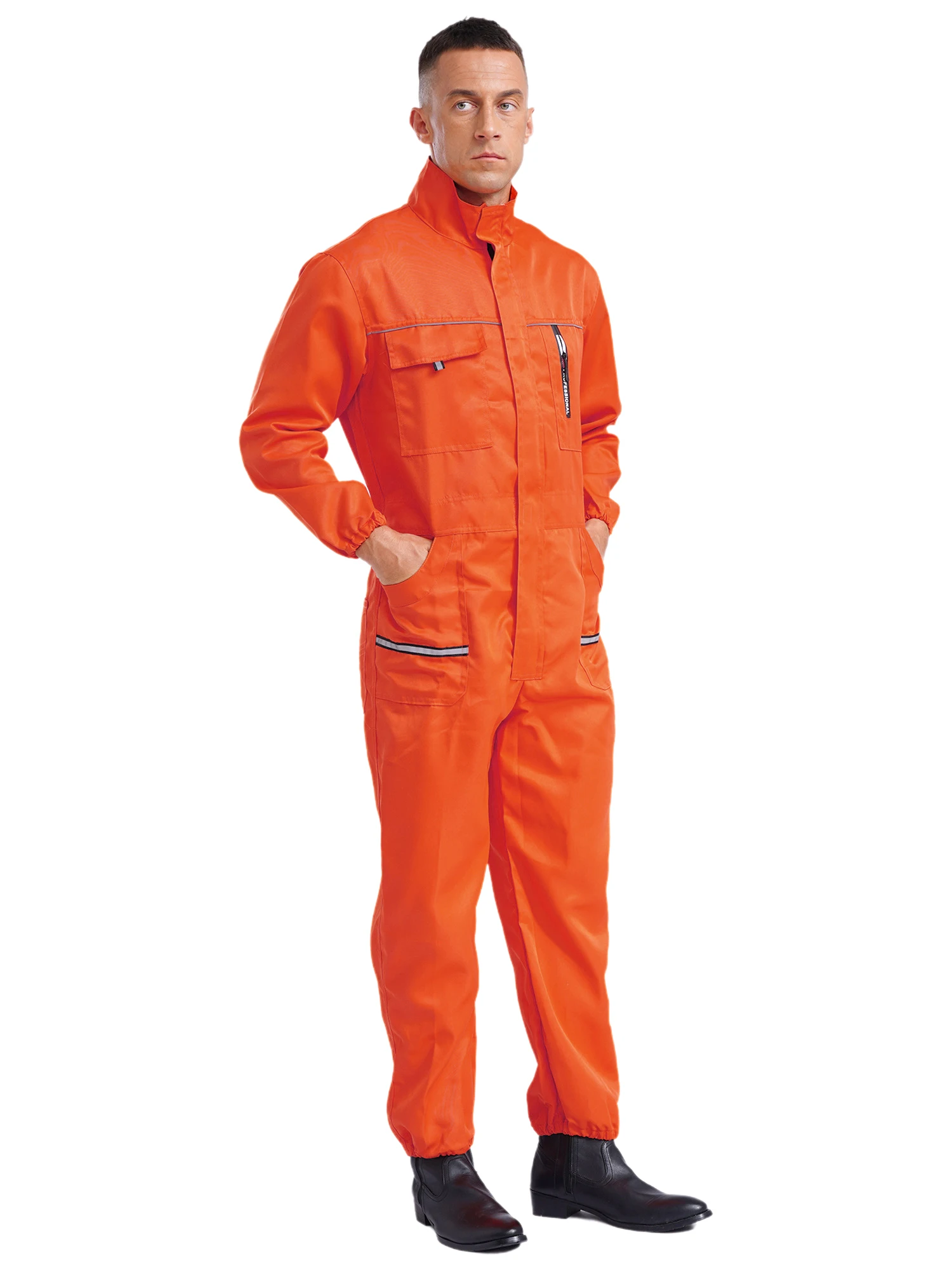 Men\'s Reflective Stripes Jumpsuits Coveralls Workshop Workwear Factory Uniform Engineering Repair Work Clothes with Pockets 5XL