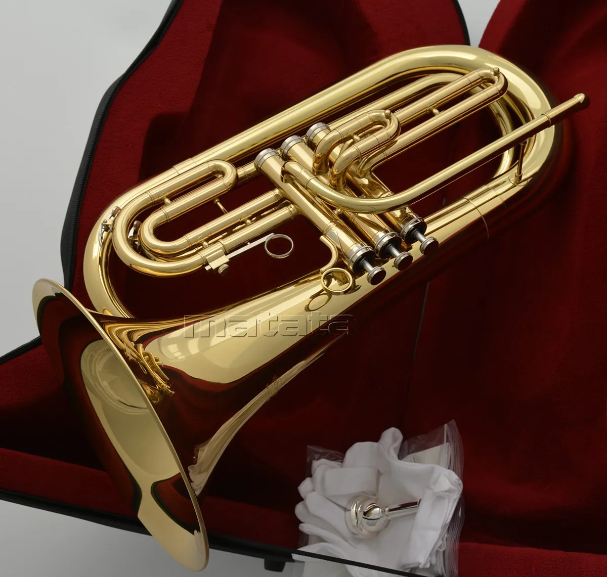 Fast Ship Brass Lacquered Marching Baritone Horn New Instrument 3 Pistons With Case