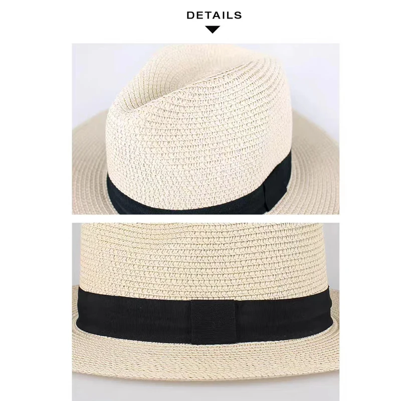 Große Größe 56-58 59-60 cm Neue Natürliche Panama Stroh Hut Sommer Männer Frauen Breite Krempe strand UV Schutz Fedora Sonnenhut Großhandel – Detail 34