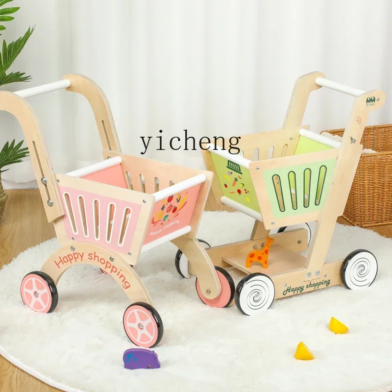 Children Wooden Shopping Cart Play House Kitchen Toys Sturdy Sturdy TrolleyR25