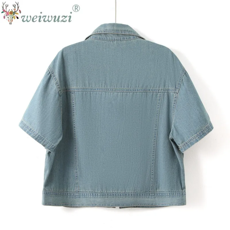 Sweet  Korean Style Lace Spliced Short‑Sleeve Thin Denim Coat for Women Loose Casual Versatile Cropped Fashion Outerwear Coat