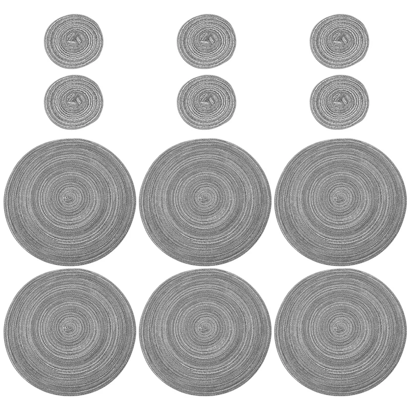 12 PCS Round Placemats And Coasters Set(15 Inchx15 Inch&4.33 Inchx4.33 Inch)