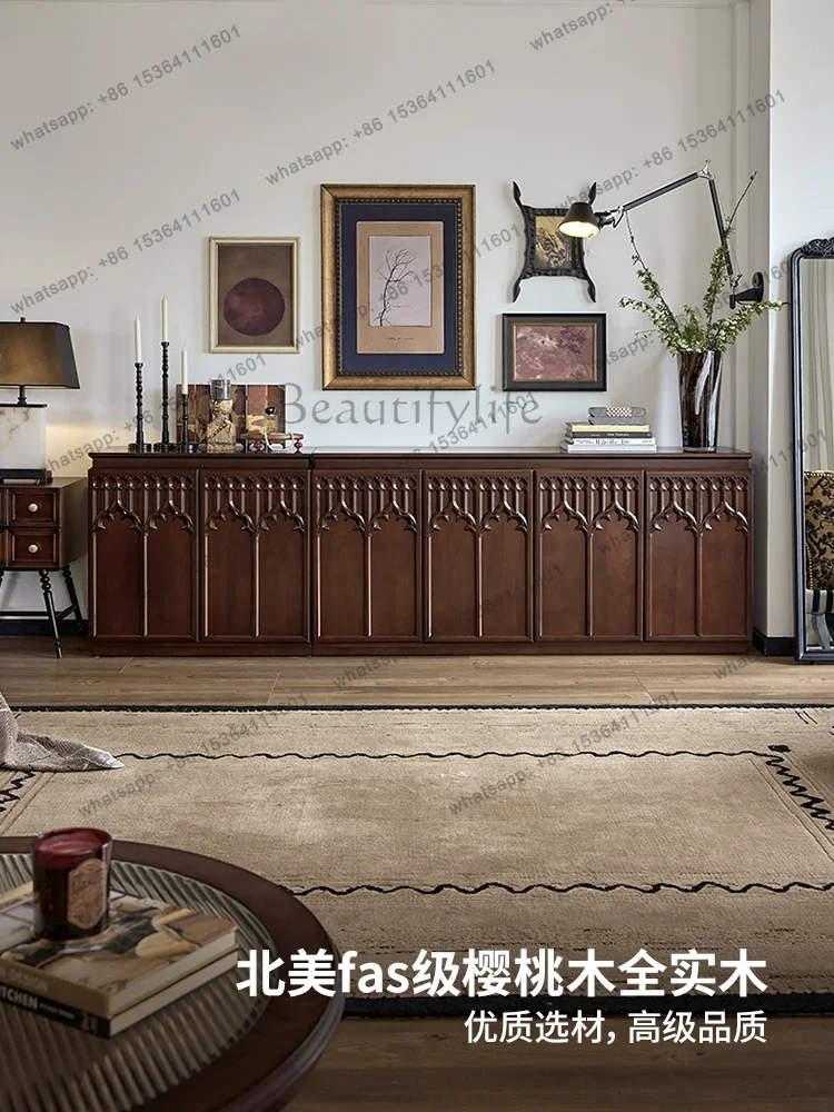 D33Solid wood TV cabinet American living room module combination retro medium and ancient style floor cabinet