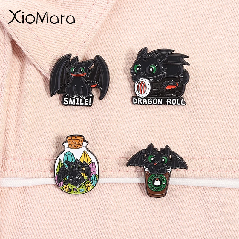 Anime Dragon Tamer Toothless Enamel Pins Fantasy Animation Character Dragon Roll Brooches Lapel Badge Jewelry Gifts For Friends