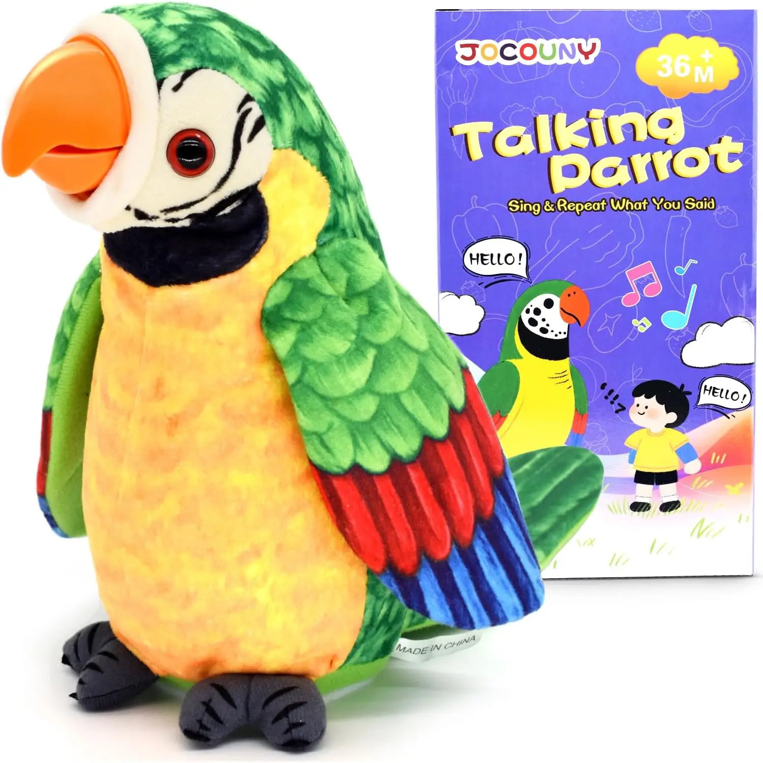 

Talking Parrot Toy, Volume Adjustable, Mimics Speech & Singing, Interactive Plush for Kids