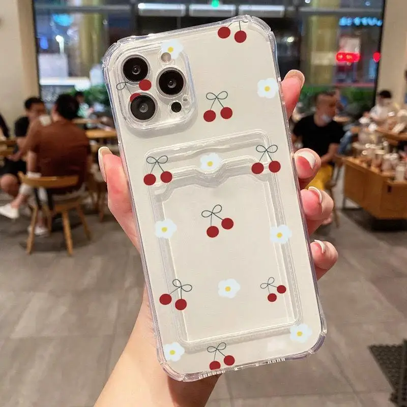 Case for Samsung Galay A55 A54 A14 A24 A34 A15 A25 A06 S24 S25 Ultra S22 Plus S23 S21 FE Cherry Fruit Card Holder Slot Bag Cover