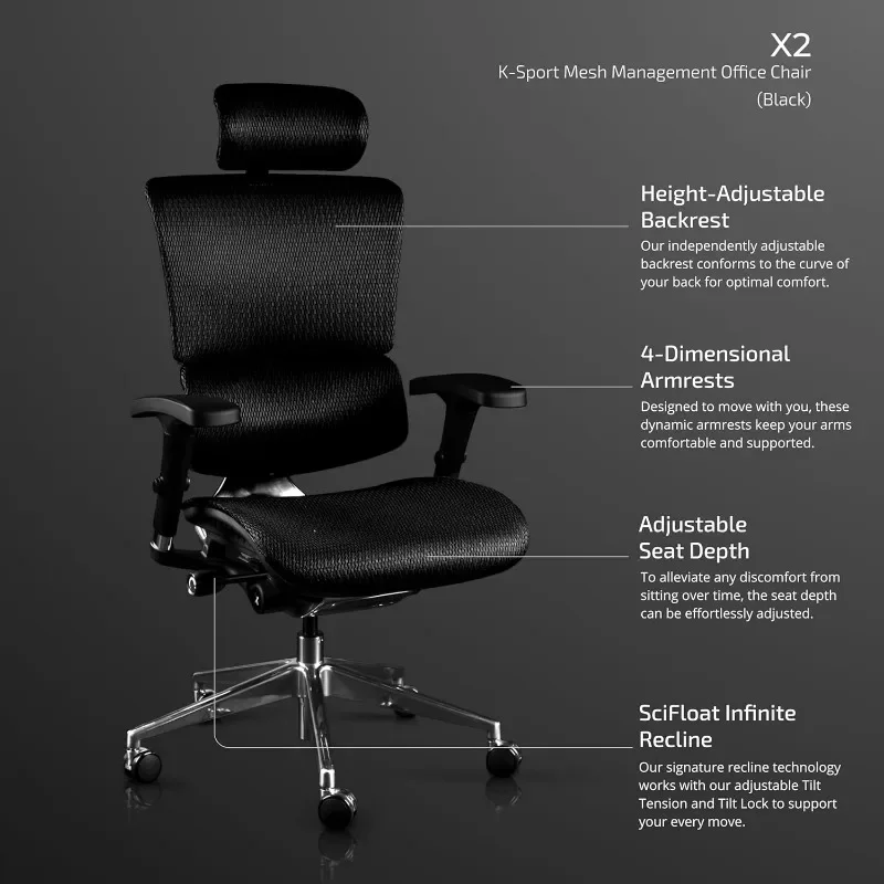 Executive Work Chair, Mesh mit Kopfstütze-ergonomischer Bürostuhl/dynamische variable Lordos stütze