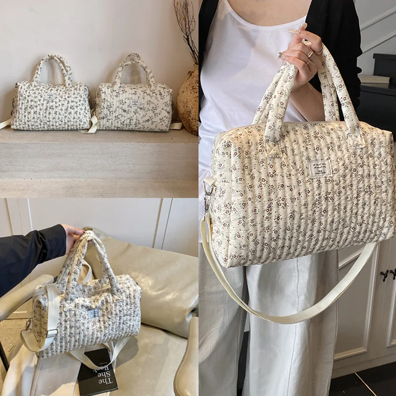 

2025 New French Style Large Tote Bag for Women Minimalist Floral Print Crossbody Diaper Bag Travel Baby Stuff Storage Bag