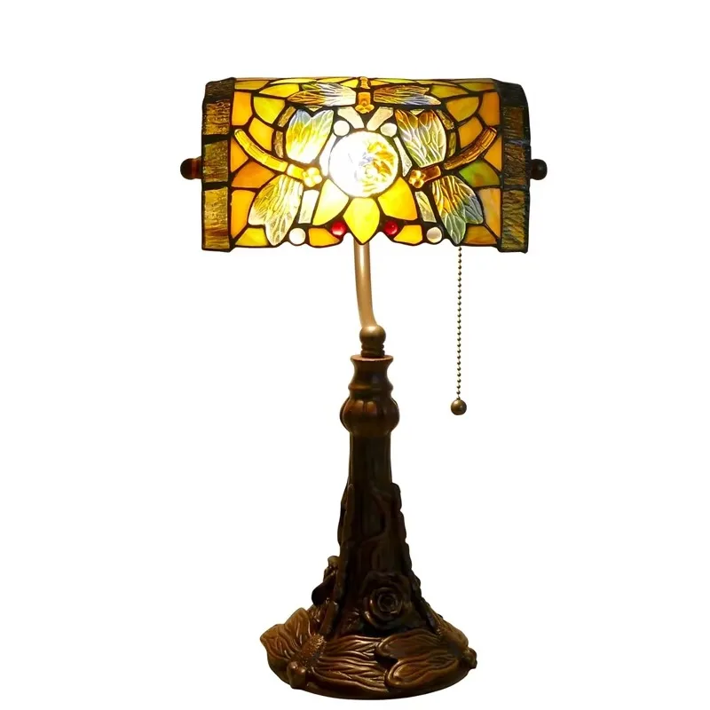 

Rose dragonfly, home lamp antique color, glass banker desk lamp with zipper, home office retro desk lamp
