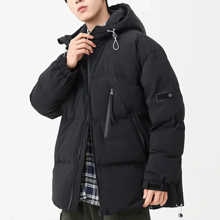 الرجال سترة الشتاء موضة رشاقته الباردة واقية يندبروف سستة الذكور معطف مقنع بلون كم طويل جيب رجل ملابس خارجية #3