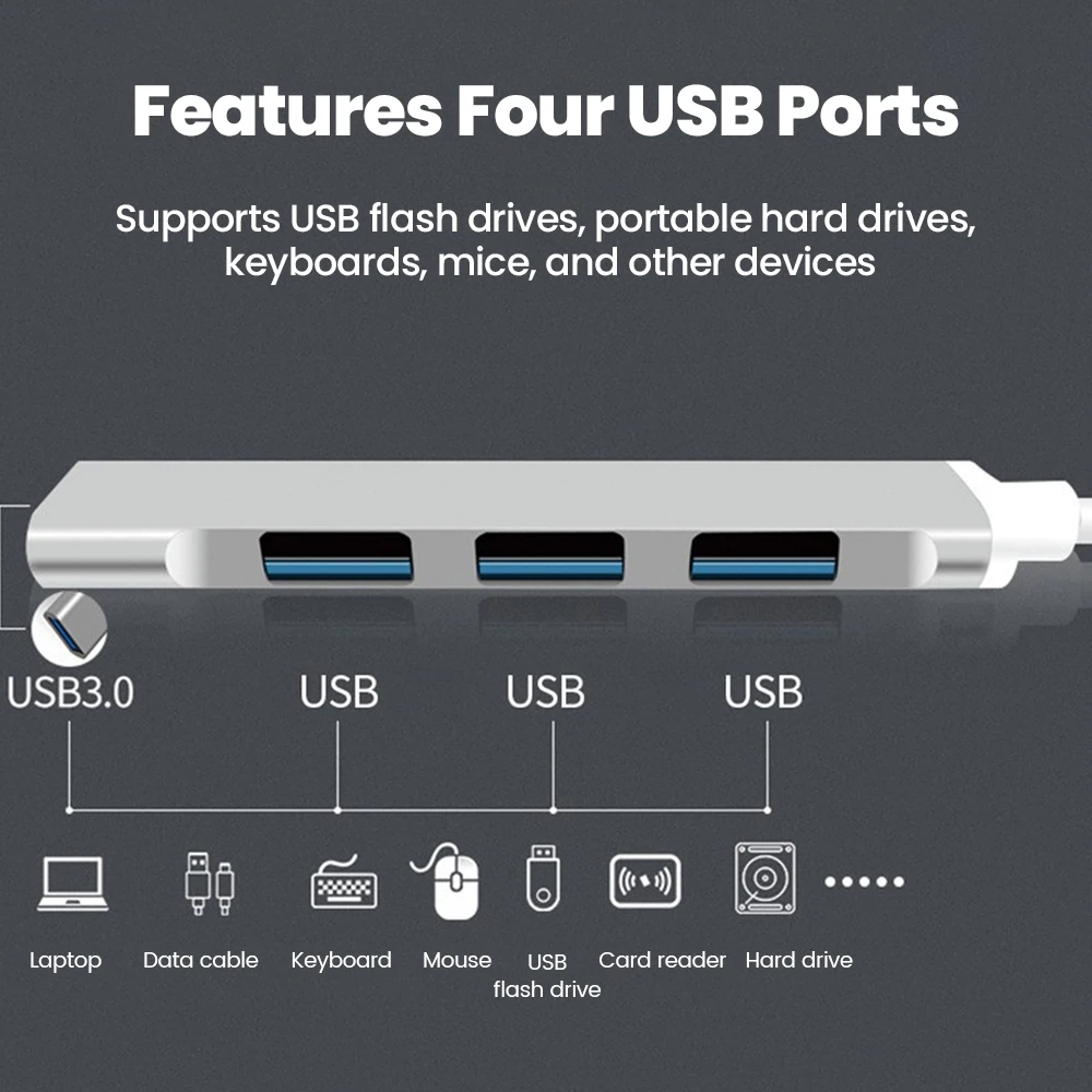 USB C Hub USB Hub 3.0 2.0 USB Splitter 4 in 1 USB Extender USB Distributor Type C Dock Station For PC Computer Accessories