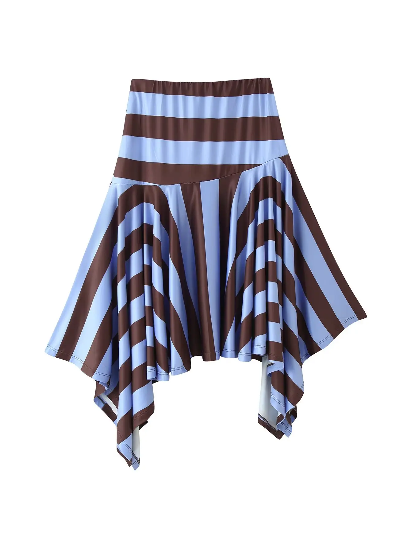 Women's 2026 Striped Print Skirt Summer New Elastic Waist Asymmetry Hem Skirts Fashion Casual Vacation Female Skirts